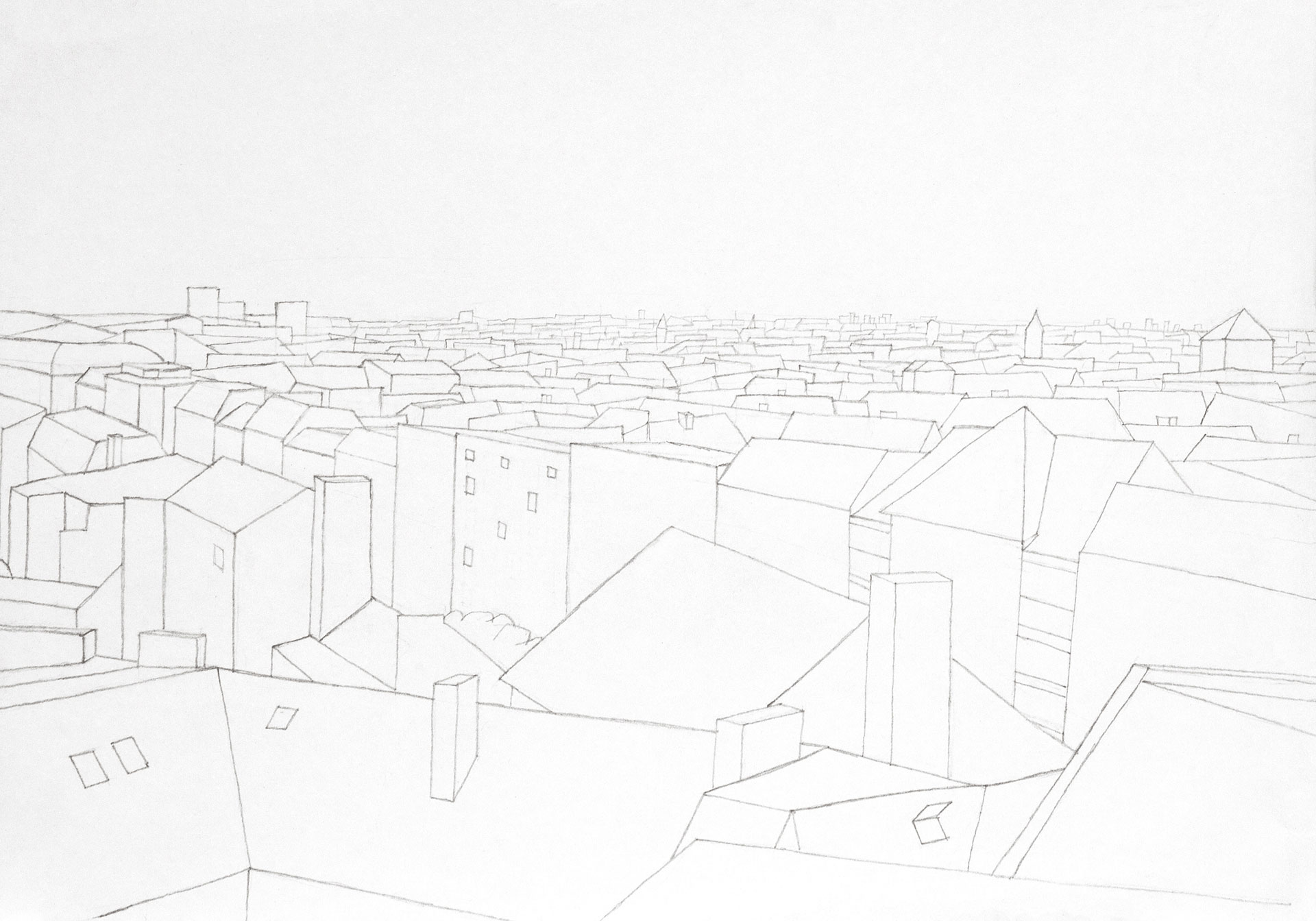 Blick vom Parkdeck Neukölln II, Bleistift auf Papier, 21x29.7 cm, 2015